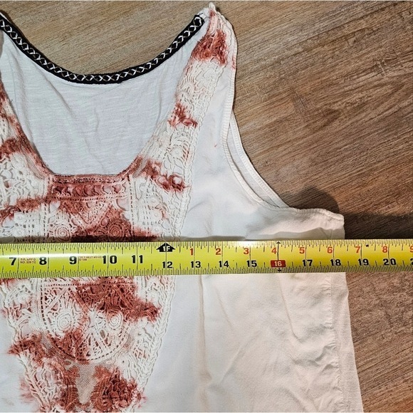 Women's Rayon White and Red Brown Sleeveless Top with crochet and peplum ruffle - Picture 7 of 10
